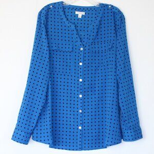 CROFT & BARROW WOMEN DIAMOND CHECK LONG SLEEVE BUTTON BLOUSE TOP SZ L ROYAL BLUE